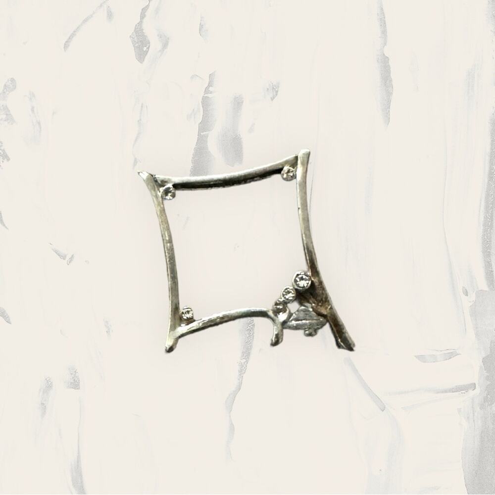 Unique Sterling Silver 18-Karat Gold Square Rhinestone Ring
